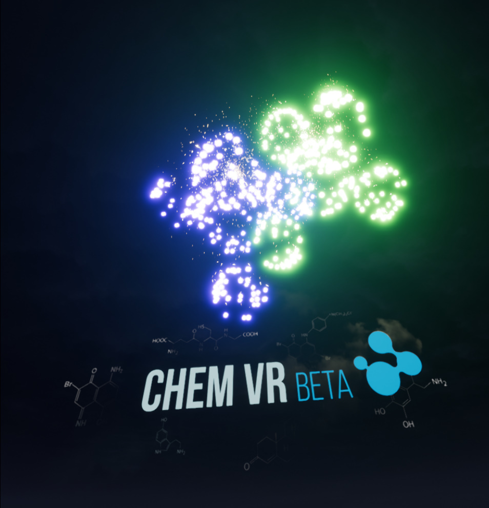 VR chemistry kit - Intro scene with molecular-shaped fireworks