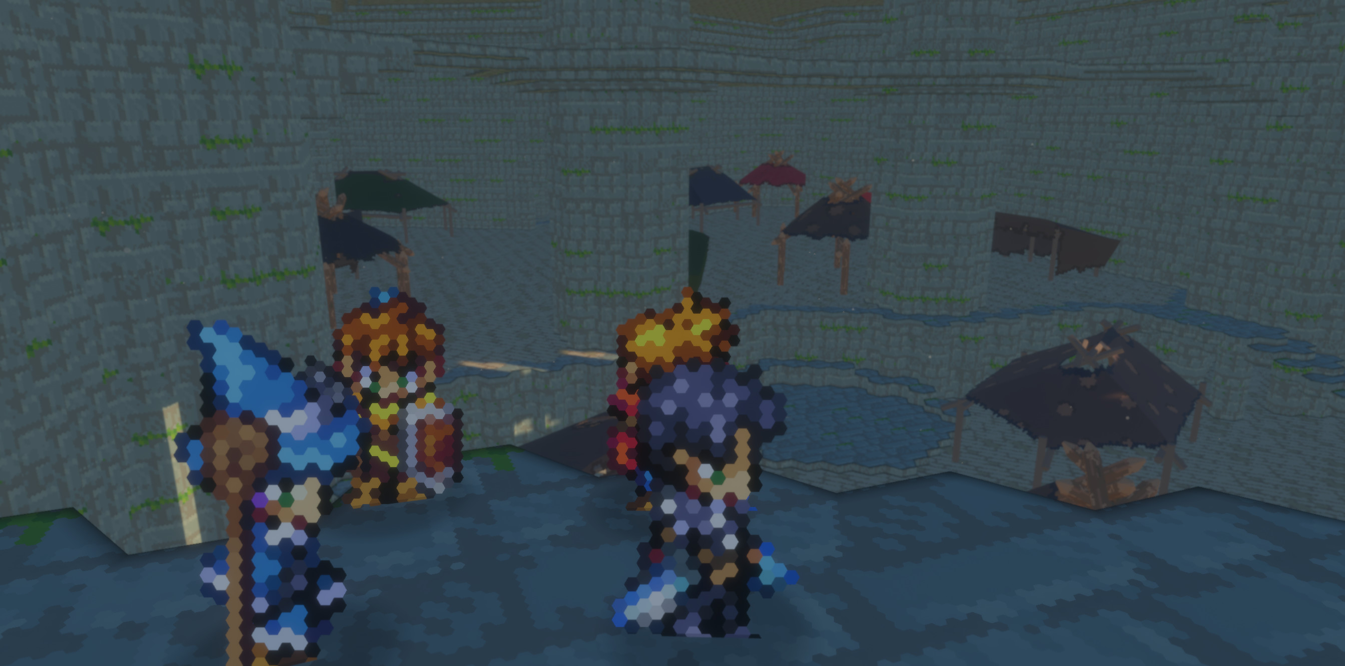 Unnamed game - Characters look down on a group of tents inside a large stone structure